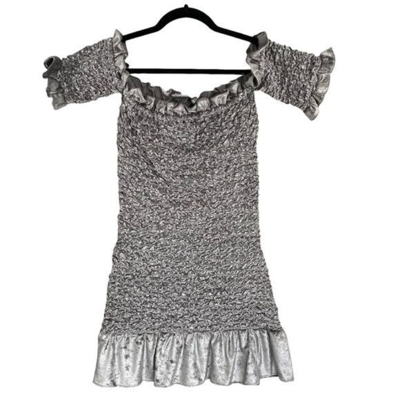 Petersyn X Revolve Mini Dress Benson Win Dress Metallic Velvet Silver S - Picture 2 of 16